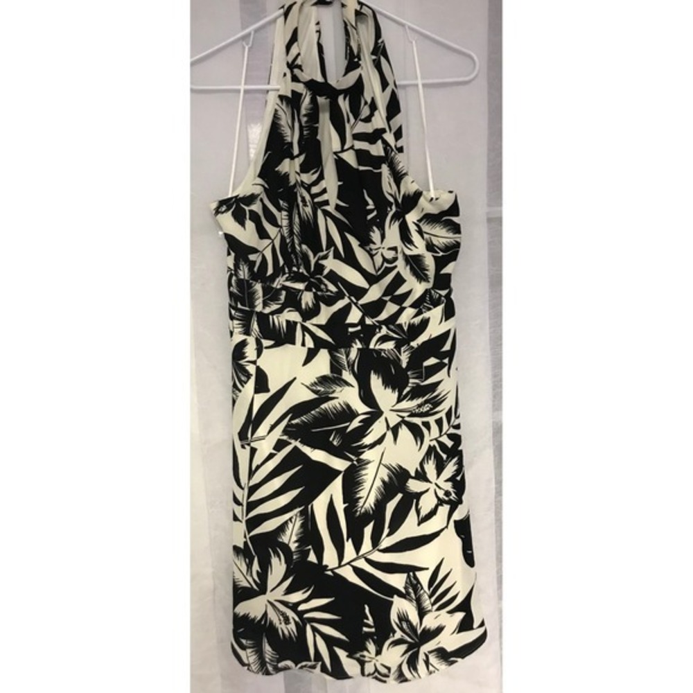Express Womens Black White Tropical Leaf Halter‎ Keyhole Mini Dress Size 12 NEW
